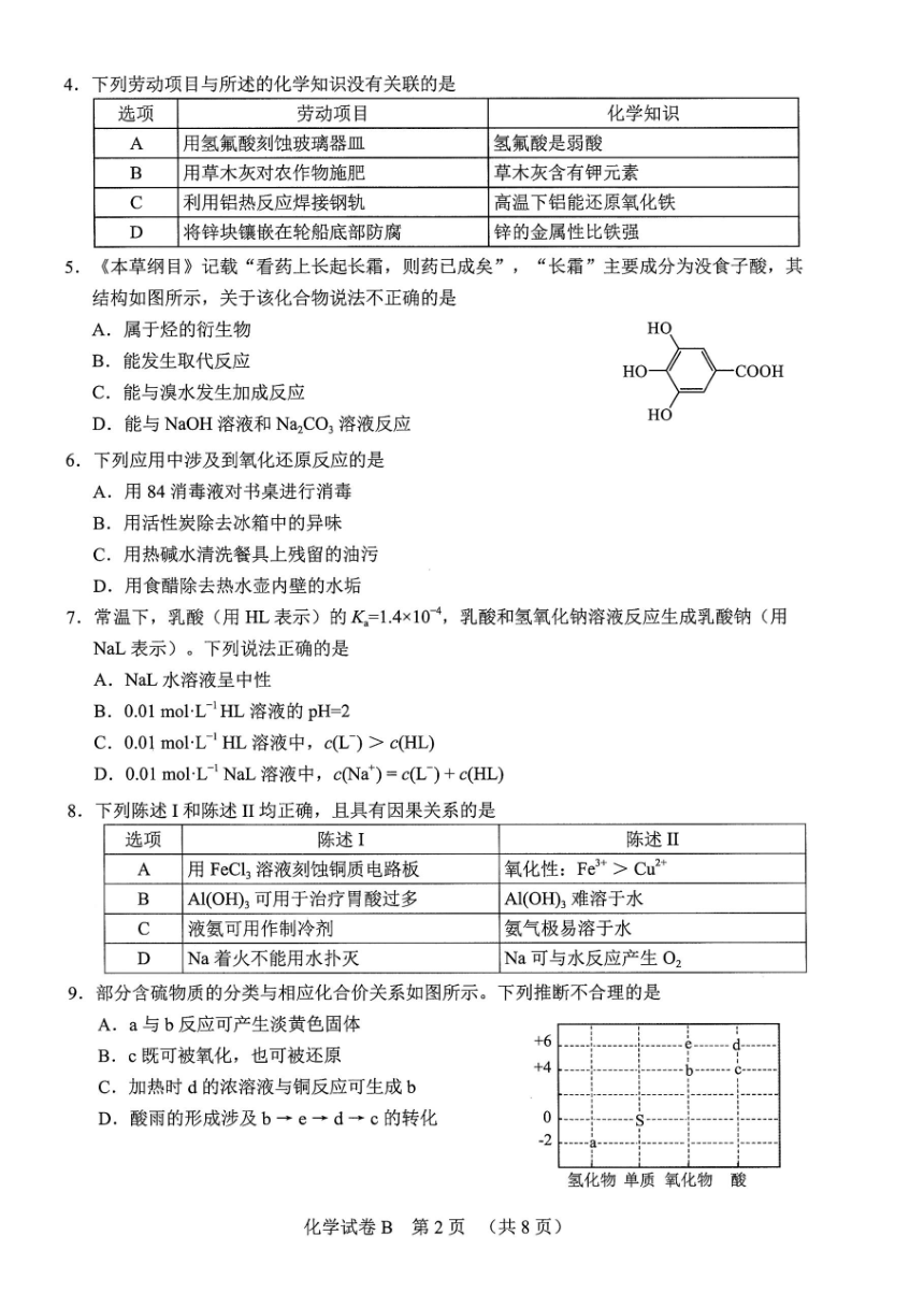 2024年广州市普通高中毕业班综合测试（二）化学试题（PDF版含答案）