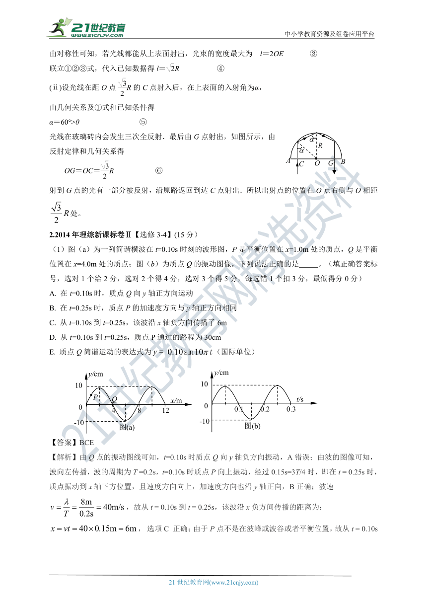 2011-2020年高考物理试卷分类汇编之114c.选修模块3-4（下）（含答案及解析）