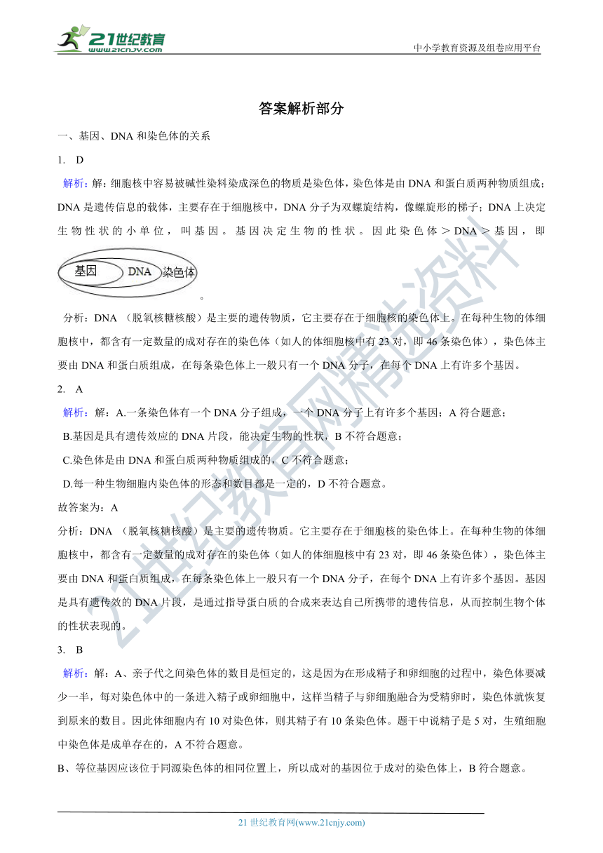 初中生物人教版八年级下册7.2.2基因在亲子代间的传递 同步训练（含解析）