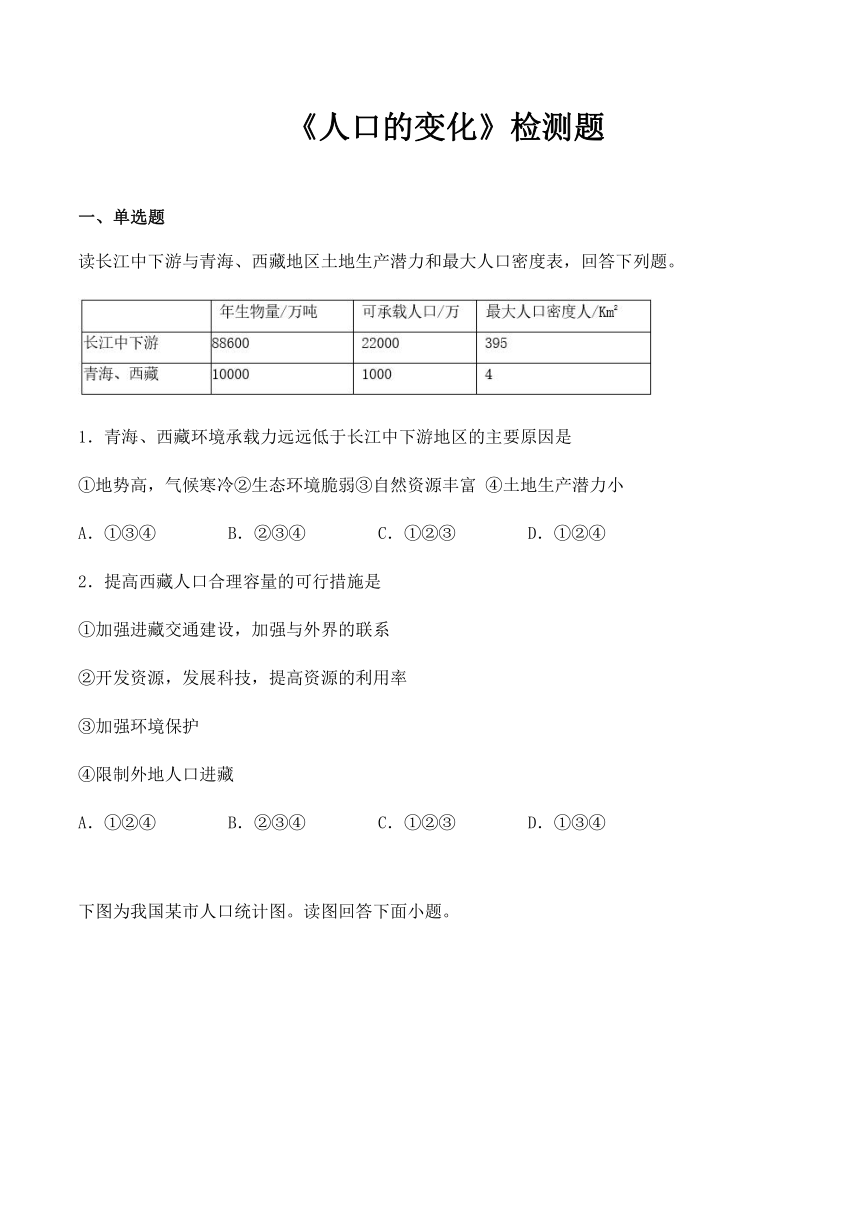 人教版高中地理必修2第一章《人口的变化》检测题