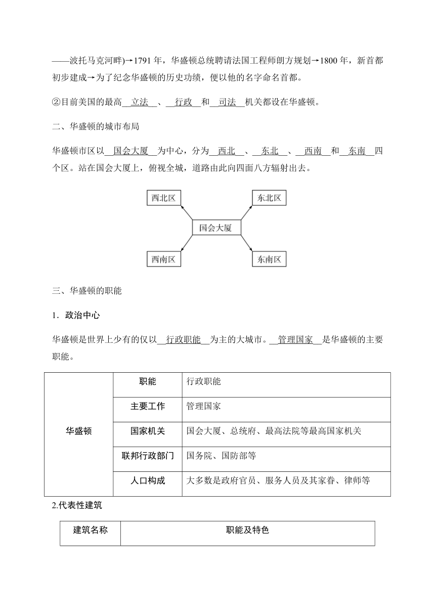 第四单元第一课　美国政治的心脏：华盛顿 （含答案）