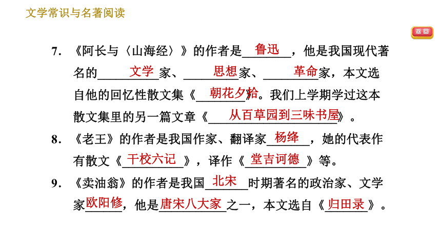 统编版七年级下册语文期末复习  专题五 文学常识与名著阅读 课件（22张ppt）