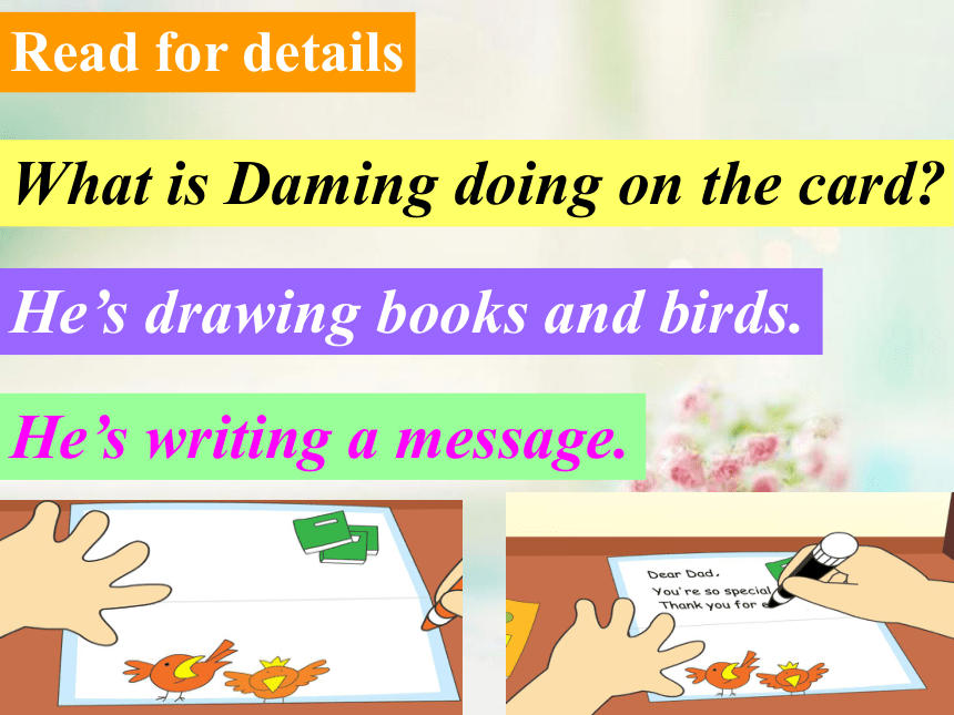 Module 5 Unit 2 He’s drawing books and birds  课件(共33张PPT)