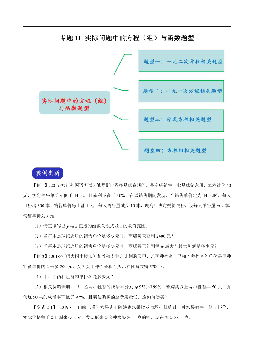 2020年中考数学压轴题专练十一 实际问练中的方程（组）与函数练型（含答案解析）