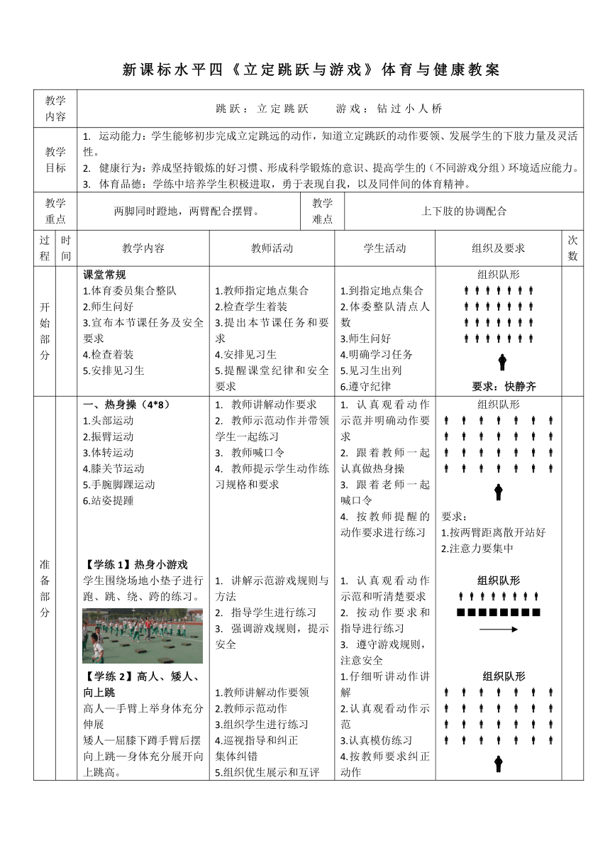 第二章 田径《立定跳远与游戏》教案（表格式）人教版 八年级