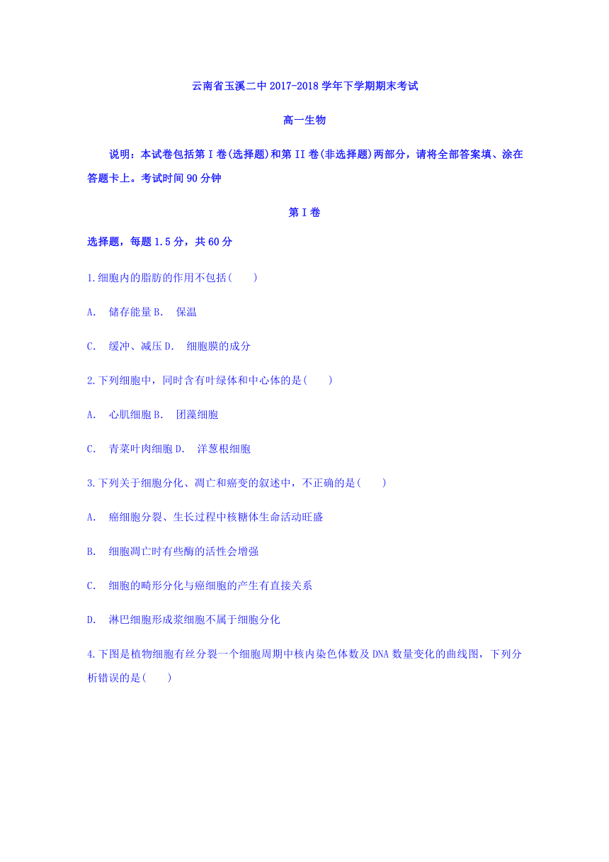 云南省玉溪二中2017-2018学年高一下学期期末考试生物