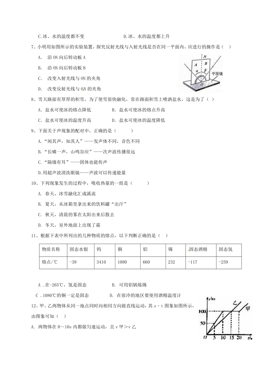 辽宁省葫芦岛市海滨九年一贯制学校2016-2017学年八年级上学期期中考试物理试题(含答案）