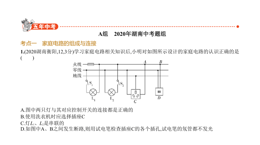 2021年物理中考复习湖南专用 专题十三　家庭电路课件（69张PPT）