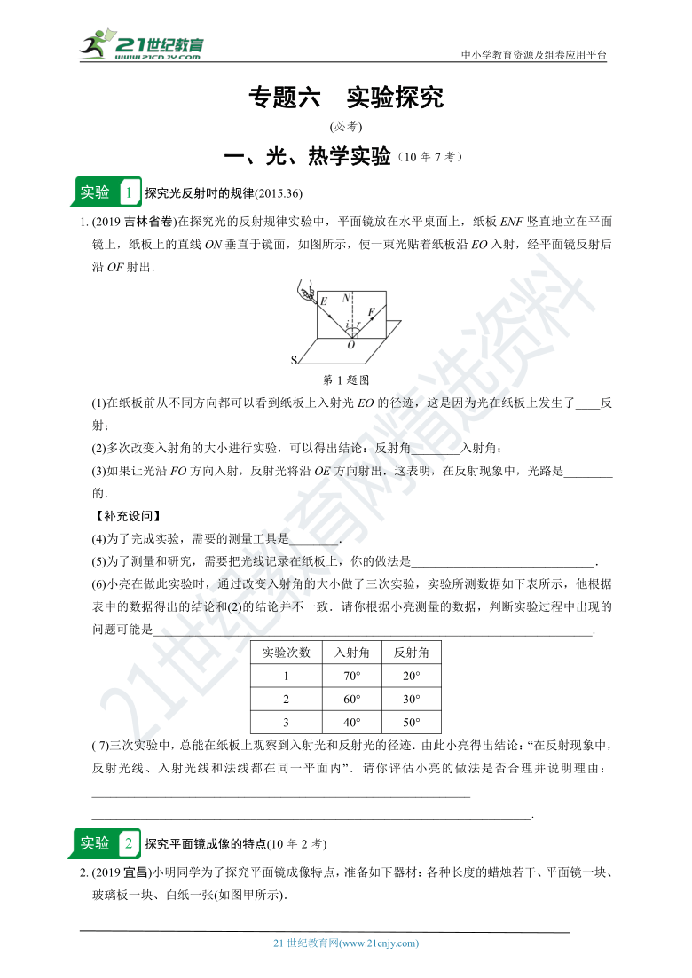 【冲刺2021中考物理二轮复习重点题型突破】（山西专版）  专题六　实验探究（含答案解析）