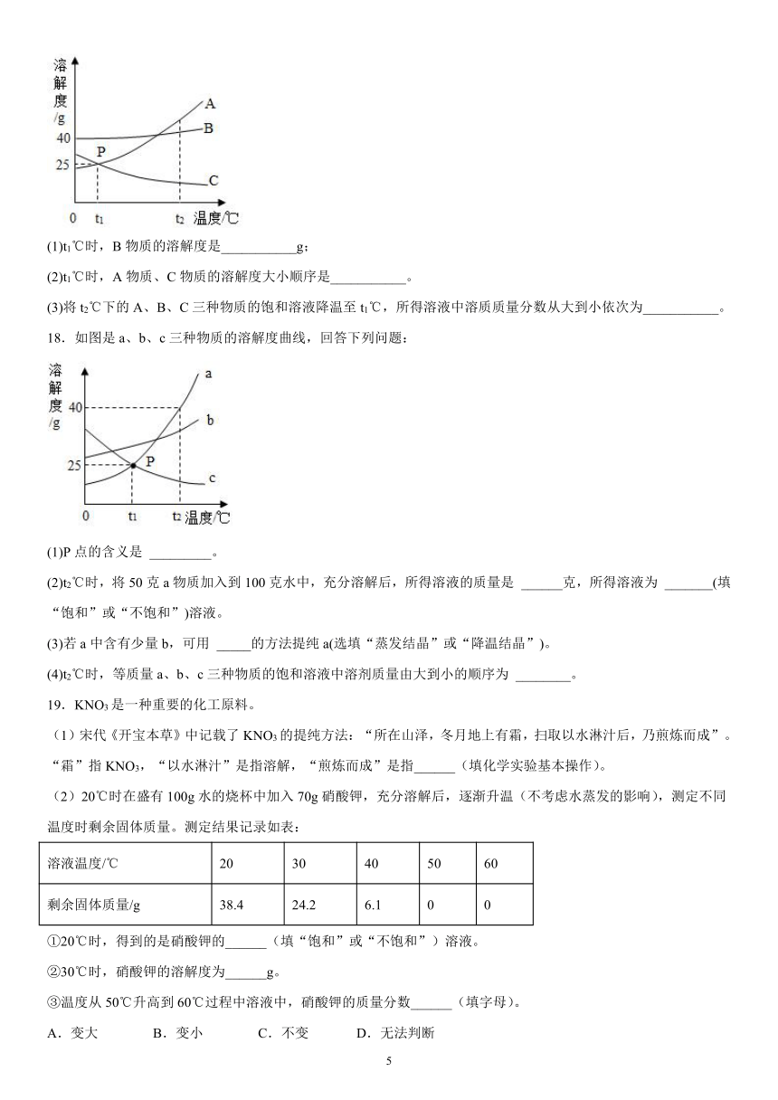 专题六物质的溶解强化训练（2）2020-2021学年仁爱版化学九年级（word版 含解析）