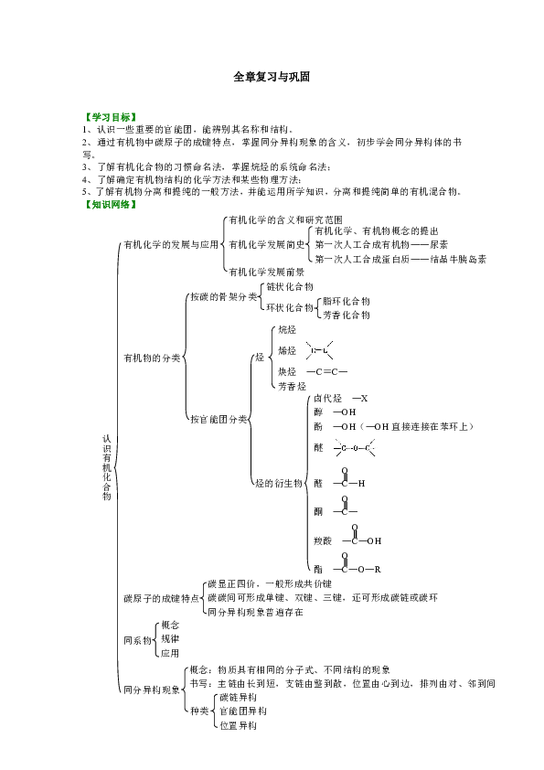 人教版高中化学选修5教学讲义，复习补习资料（含知识讲解，巩固练习）：05【提高】《认识有机化合物》全章复习与巩固