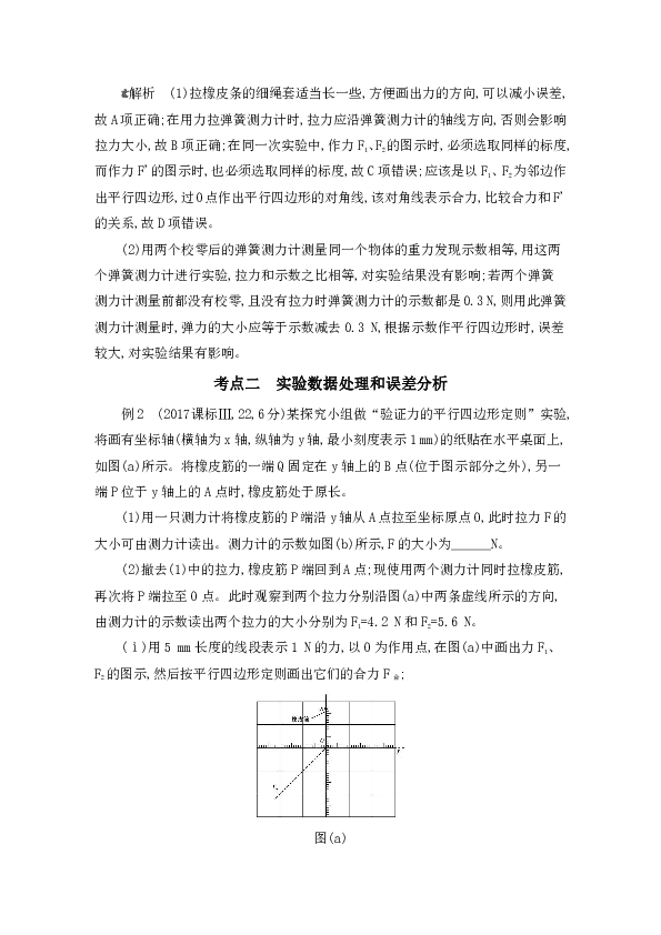 人教新版高中物理训练学案第三章 实验　验证力的平行四边形定则  Word版含解析