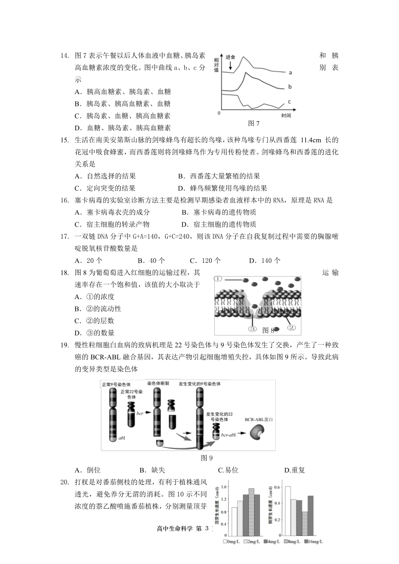 上海市金山区2021届高三上学期期末质量监控（一模）（12月）生物试题         PDF版含答案