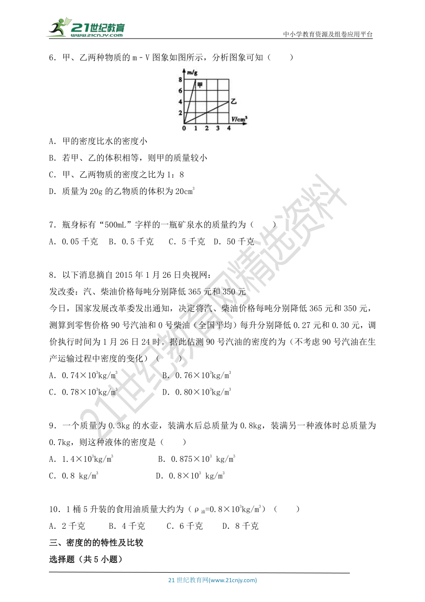 6.2-6.3 密度、密度的测量 考点强化训练（同步学案）