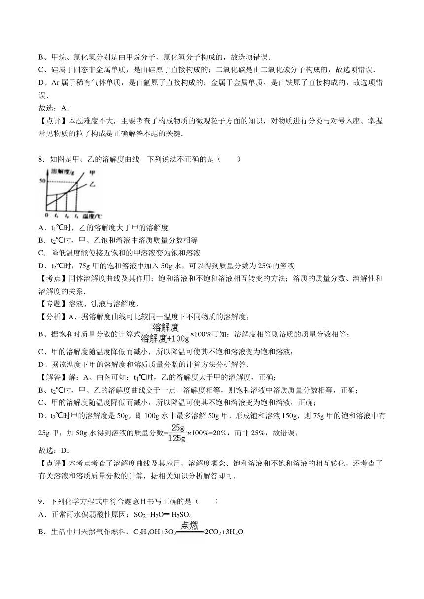 河南省2016年中考理综试题（word版，含解析）