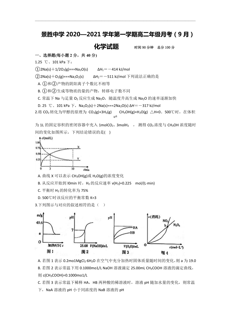 山西省运城市景胜中学2020-2021学年高二9月月考化学试题