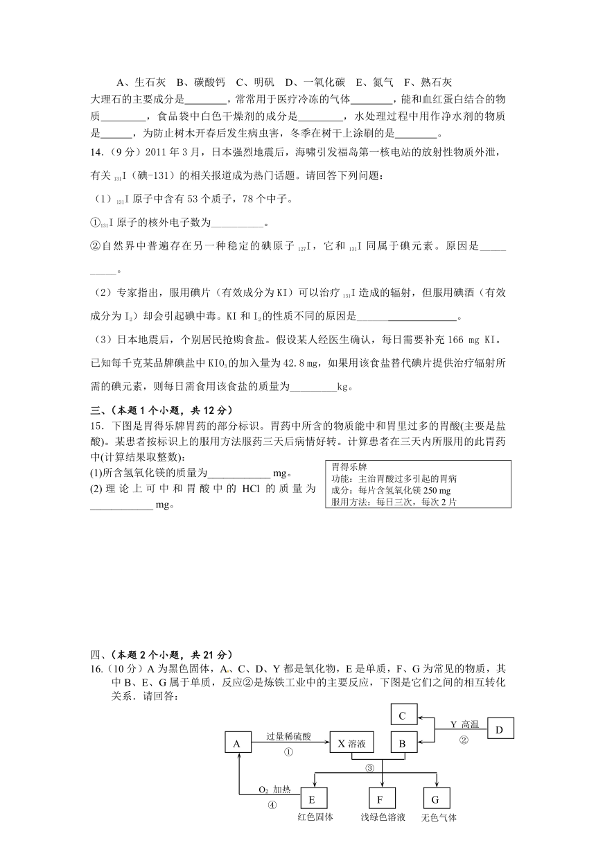 广东省汕头广大实验学校2013届九年级中考模拟化学试题