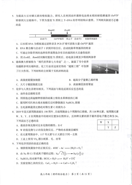 2019年05月份北京市海淀区理综二模试题