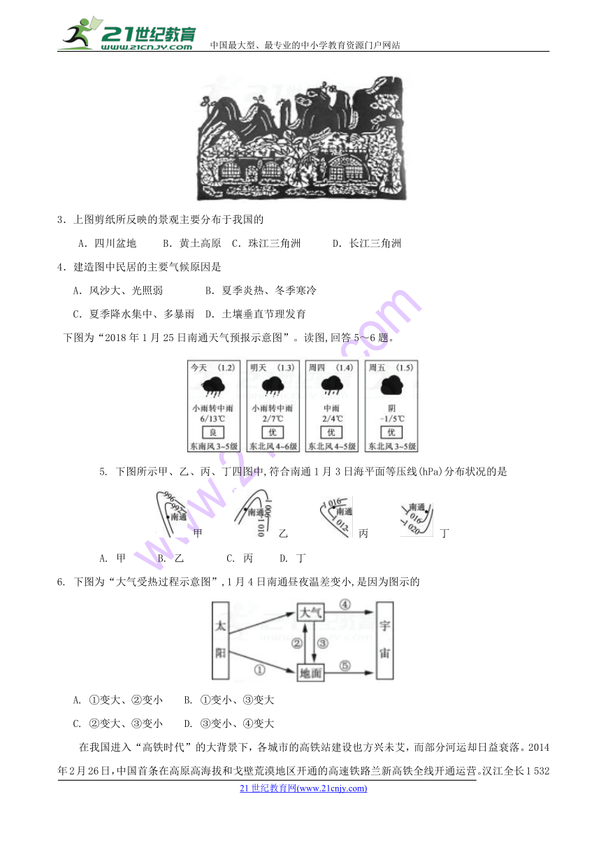 江苏省2018届高考压轴卷 地理（word版）