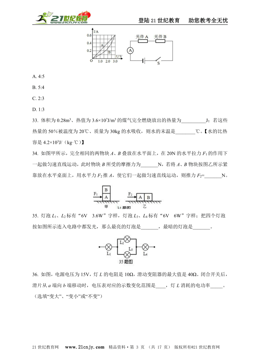 2015年四川省德阳市中考题物理题（原卷加解析版）