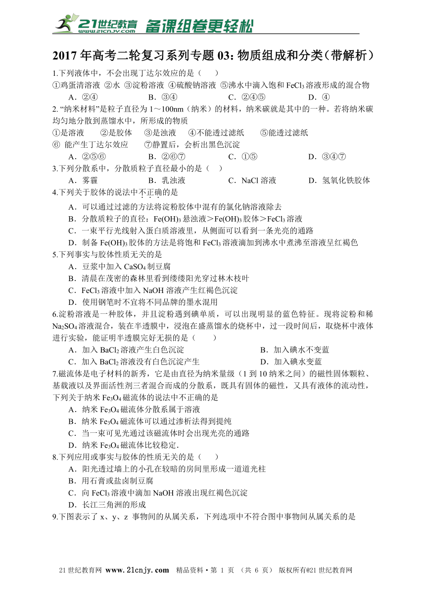 2017年高考二轮复习系列专题03：物质组成和分类（带解析）