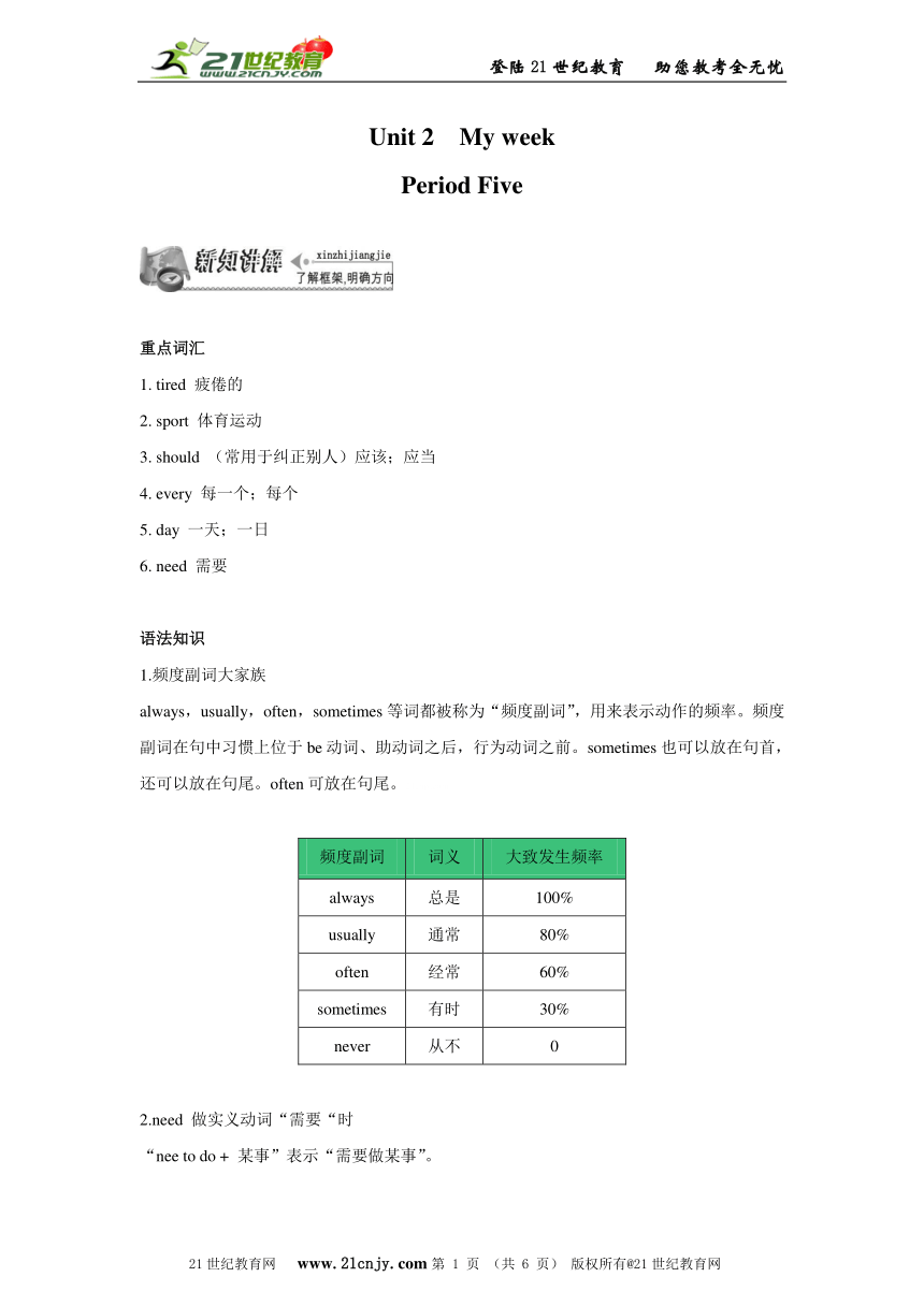 五上Unit 2 My week Period Five（预习学案)