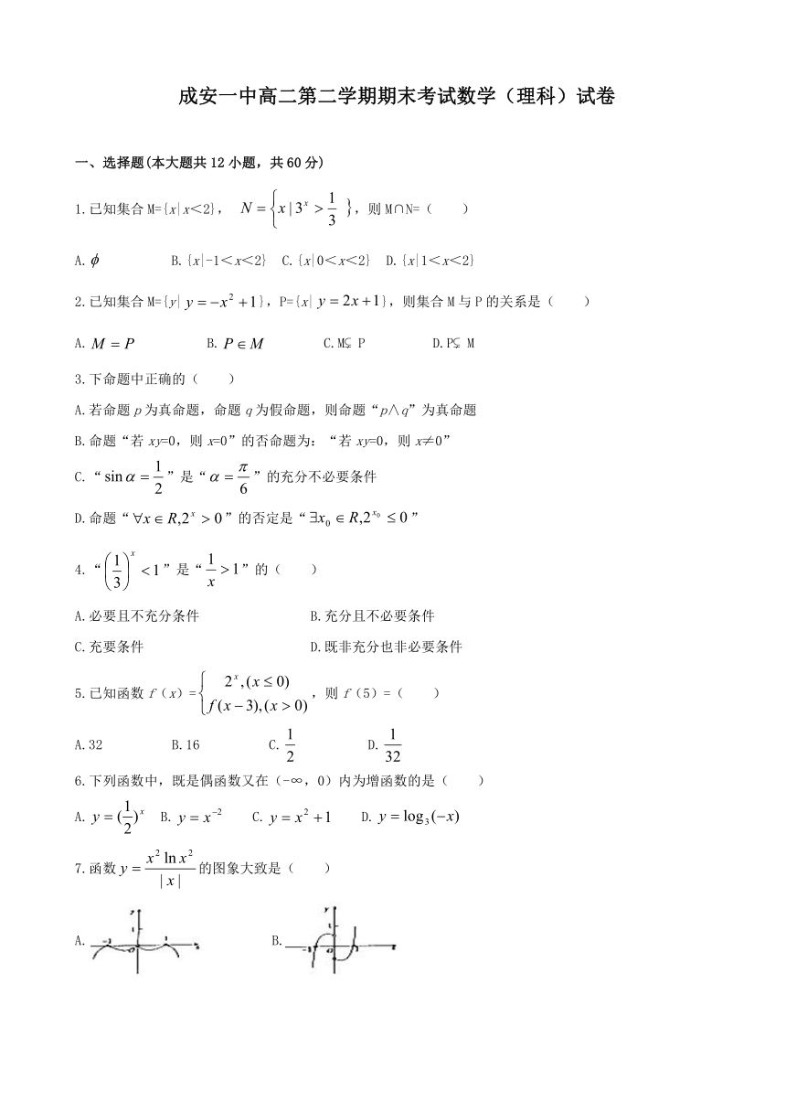 河北省成安县第一中学2016-2017学年高二下学期期末考试数学（理）试题 Word版含答案