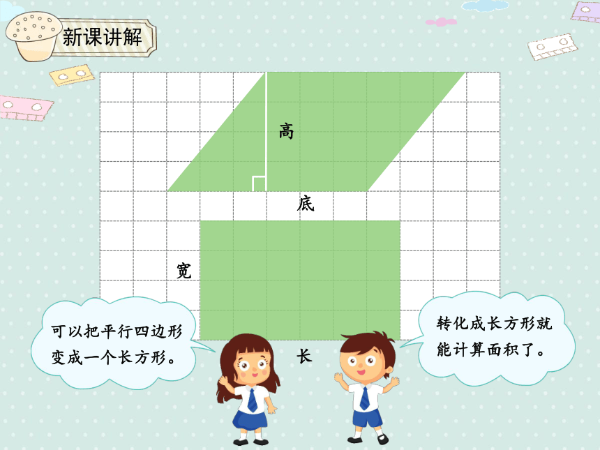 用字母表示:s=ah平行四邊形的面積=底×高課堂小結兩個面積相等的平行