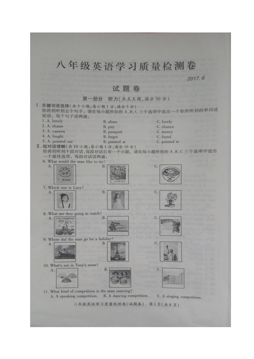 安徽省合肥市瑶海区2016-2017学年八年级下学期期末考试英语试题（图片版）