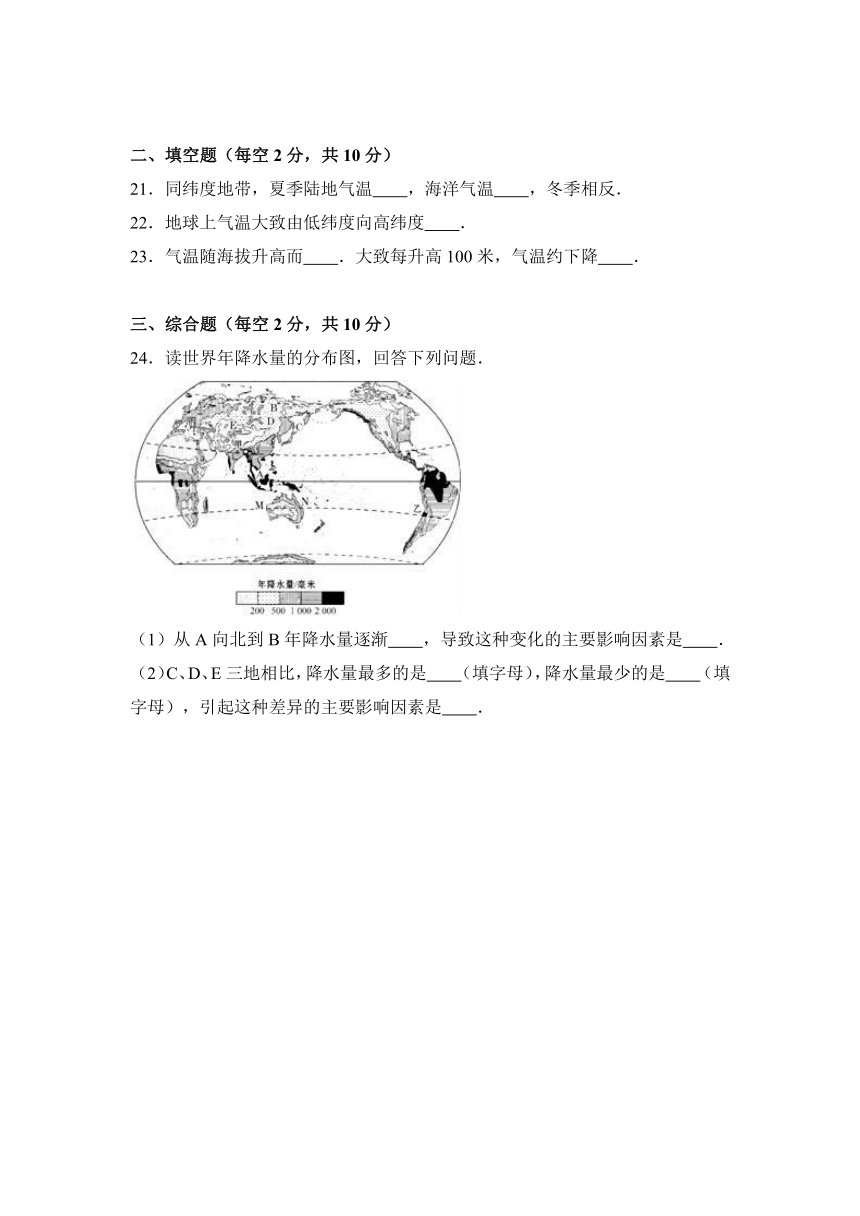 陕西省学院附中2016-2017学年七年级（上）月考地理试卷（12月份）（解析版）