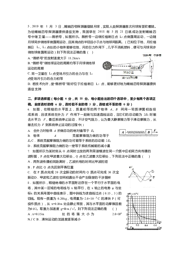 天津市天津一中、益中学校2019届高三下学期第五次月考 物理试题 word版含答案