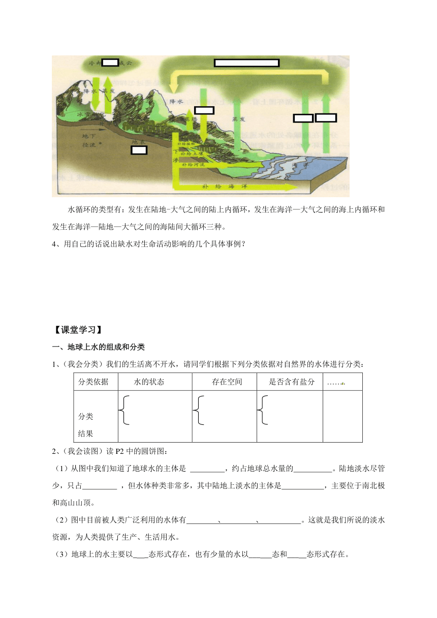 浙教版八年级科学上册《1-1 地球上的水》导学案