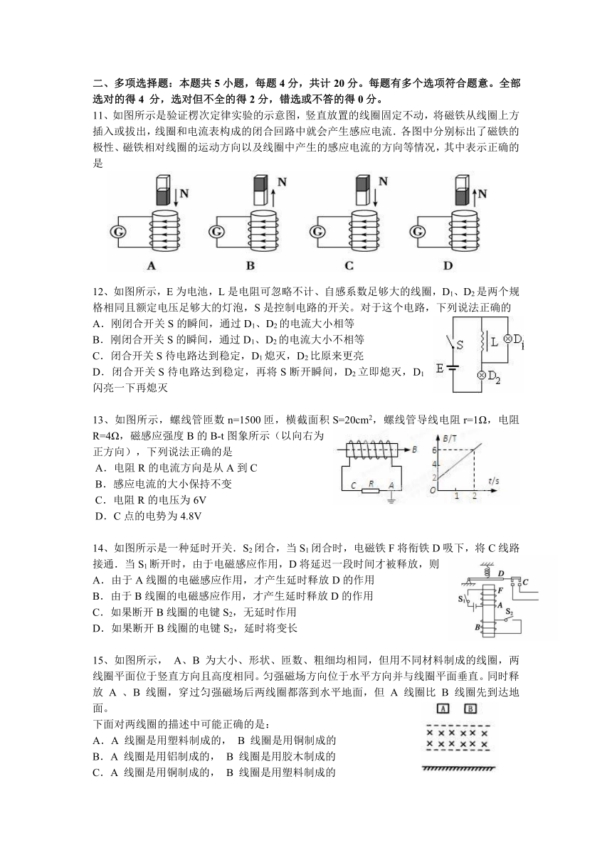 江苏省江阴市华士高级中学、成化高级中学、山观高级中学2015-2016学年高二下学期期中联考物理试题