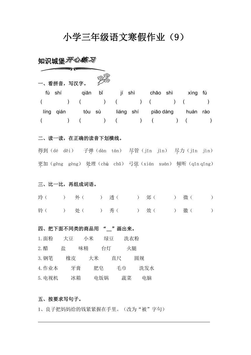北师大版小学语文三年级上册寒假专项训练（9）