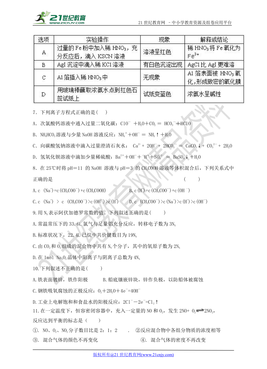 2017年高考化学模拟强化训练-4（含答案）