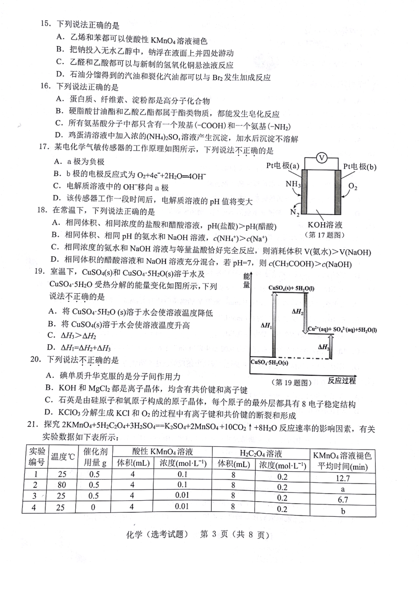 浙江省温州市2018届高三适应性测试（二模）化学（选考）试卷PDF版含答案