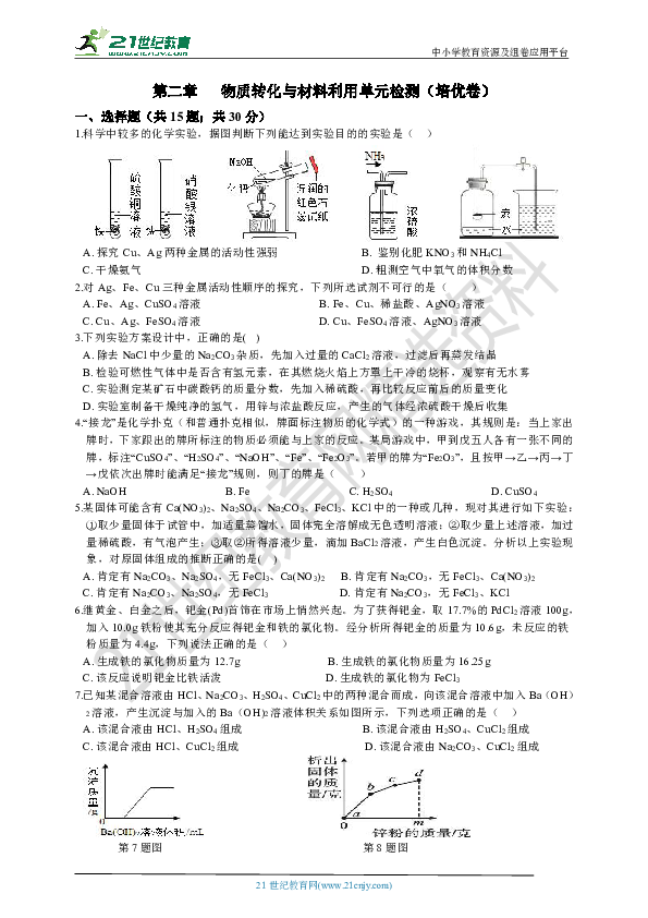 第2章 物质转化与材料利用 单元检测（培优卷）