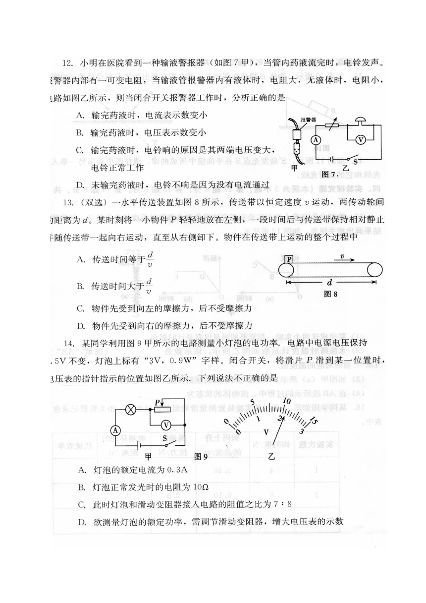 河南省中招重点初中2017届九年级下学期模拟联考物理试题（图片版）