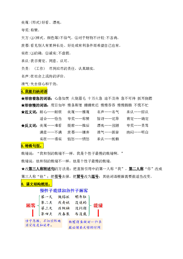 统编版三年级语文下册25.《慢性子裁缝和急性子顾客》知识点易考点名师梳理