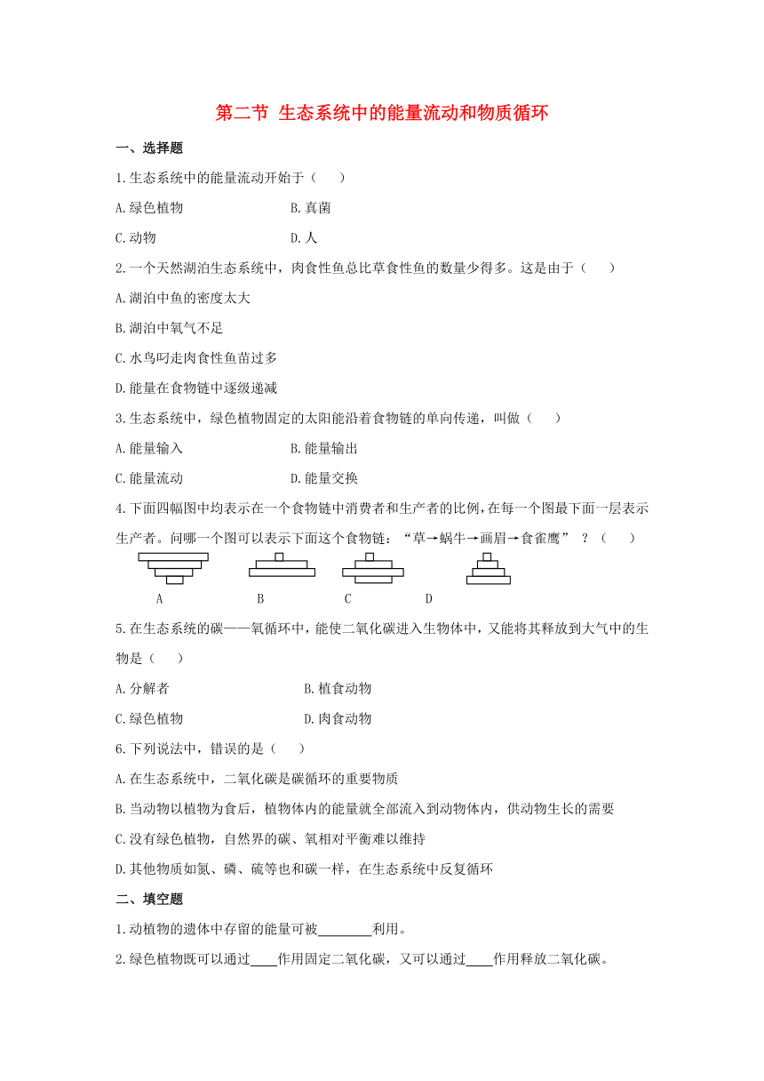 八年级生物上册第十九章第2节生态系统中的能量流动和物质循环同步练习