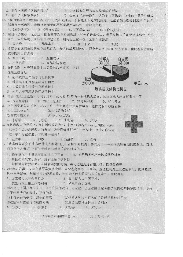 广东省汕头市潮南区两英镇2019届九年级上学期期中考试历史试题（PDF版，含答案）