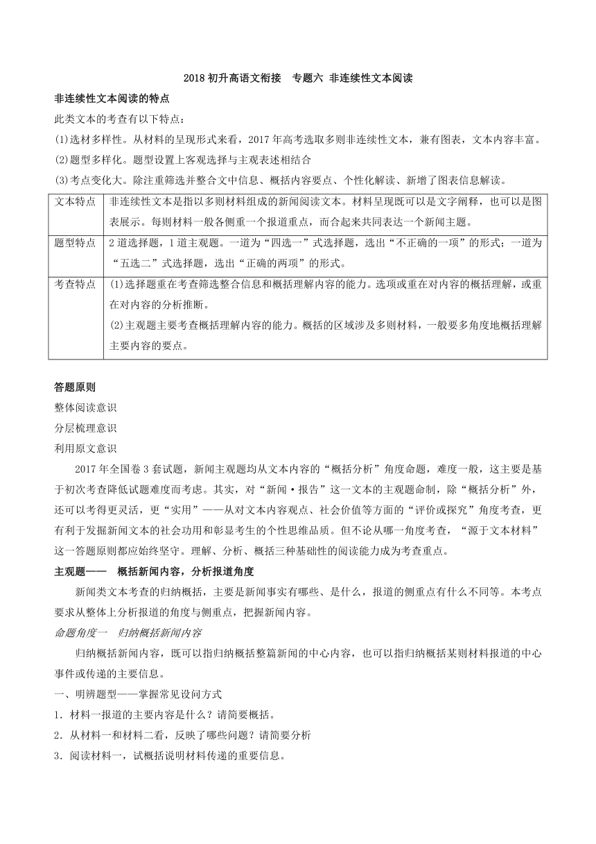 专题06非连续性文本阅读-2018初升高语文衔接