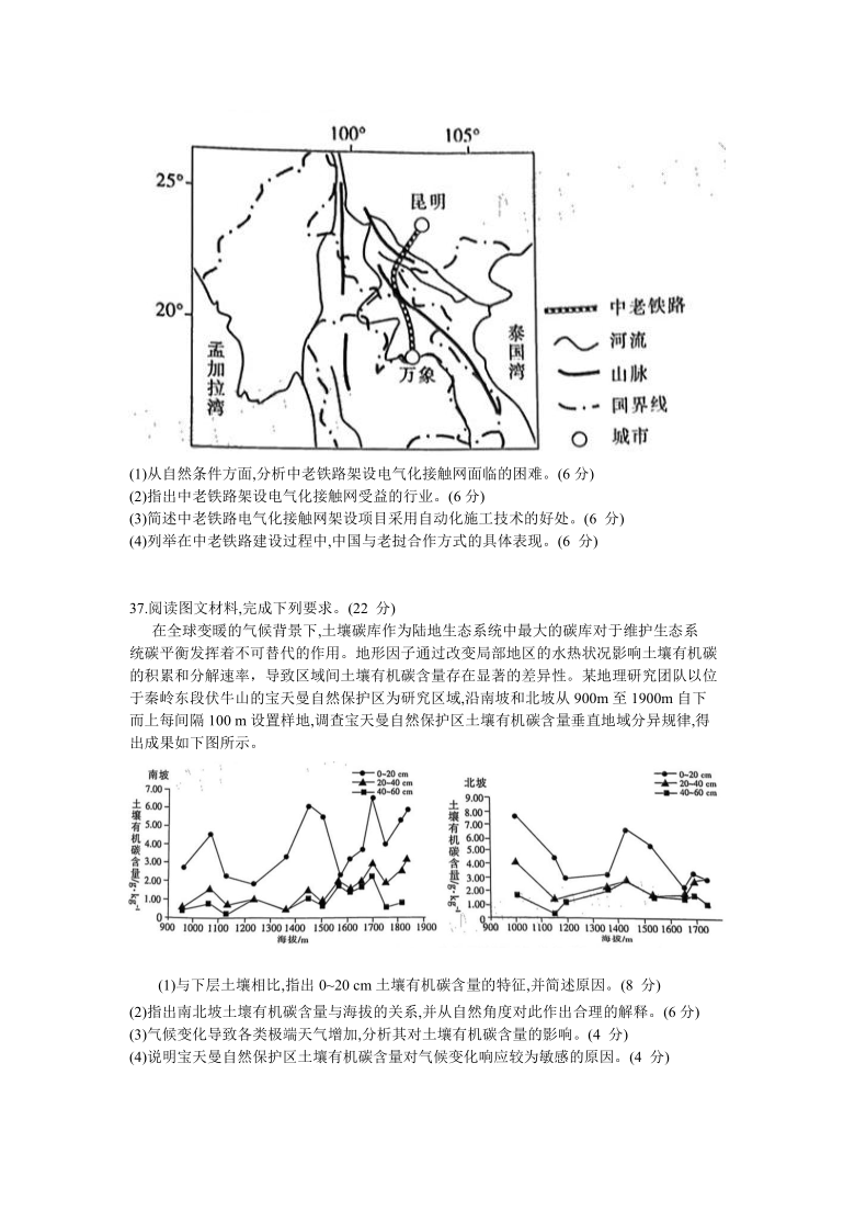 山西省2021届高三下学期4月联考文科综合地理试题 Word版含答案