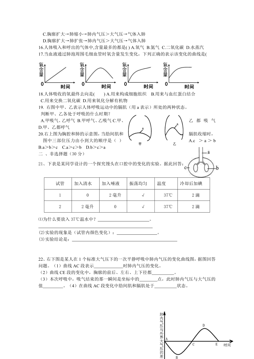 河南省新郑市辛店镇中学2013-2014学年七年级下学期第一次月考生物试题