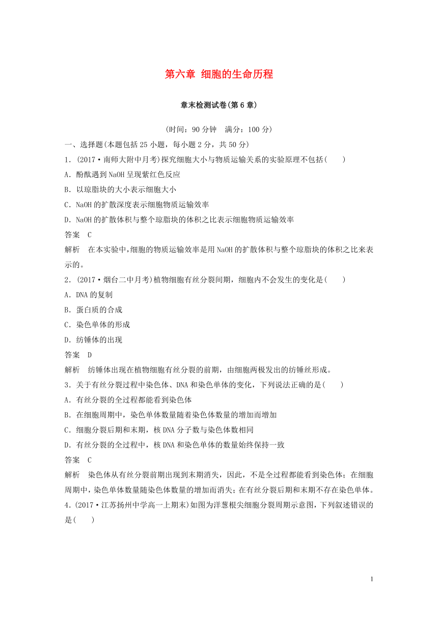 （全国通用版）2018_2019版高中生物第六章细胞的生命历程章末检测试卷新人教版必修1