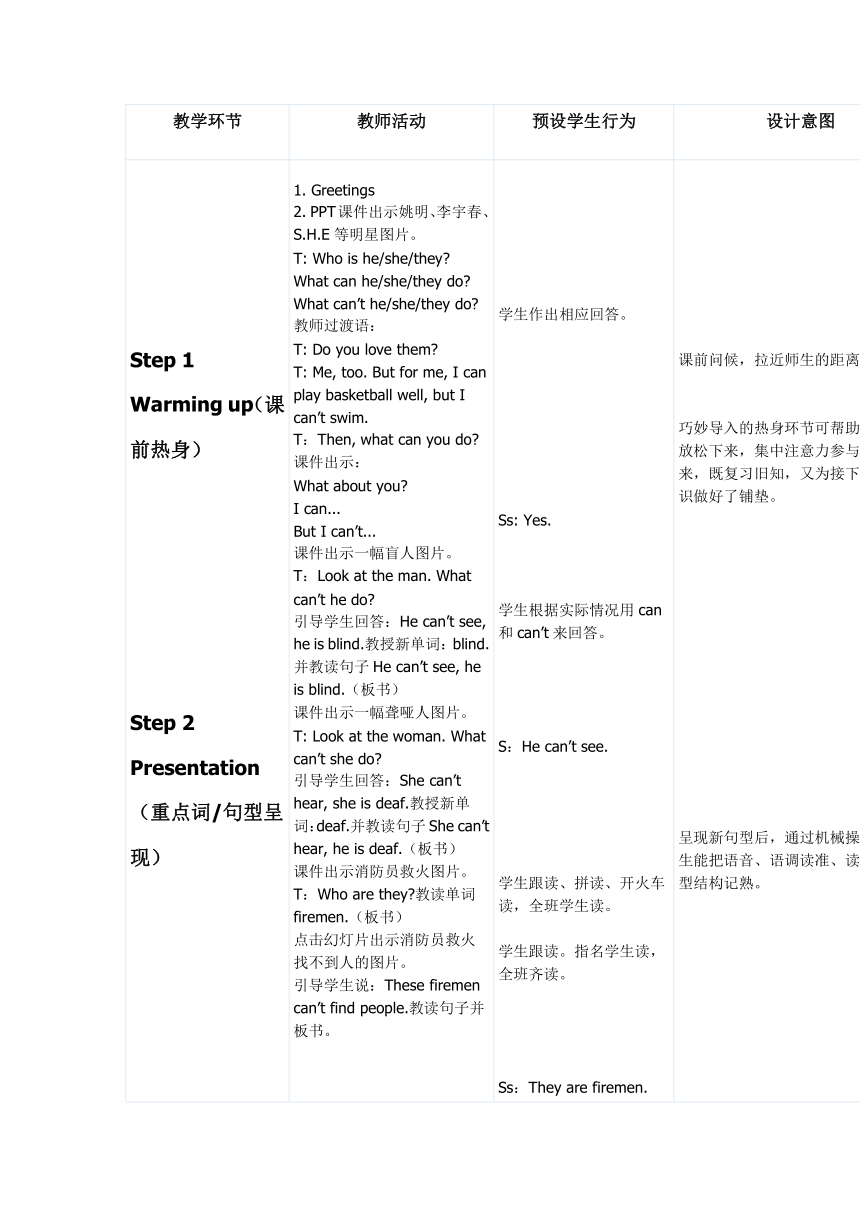 Module 7 Unit 1 He can’t see 教学设计