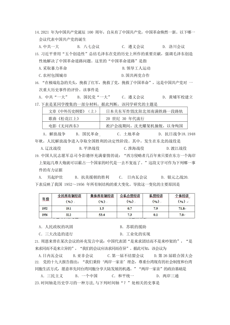 辽宁省2021年普通高中学业水平合格性考试模拟历史试卷（一） Word版含答案