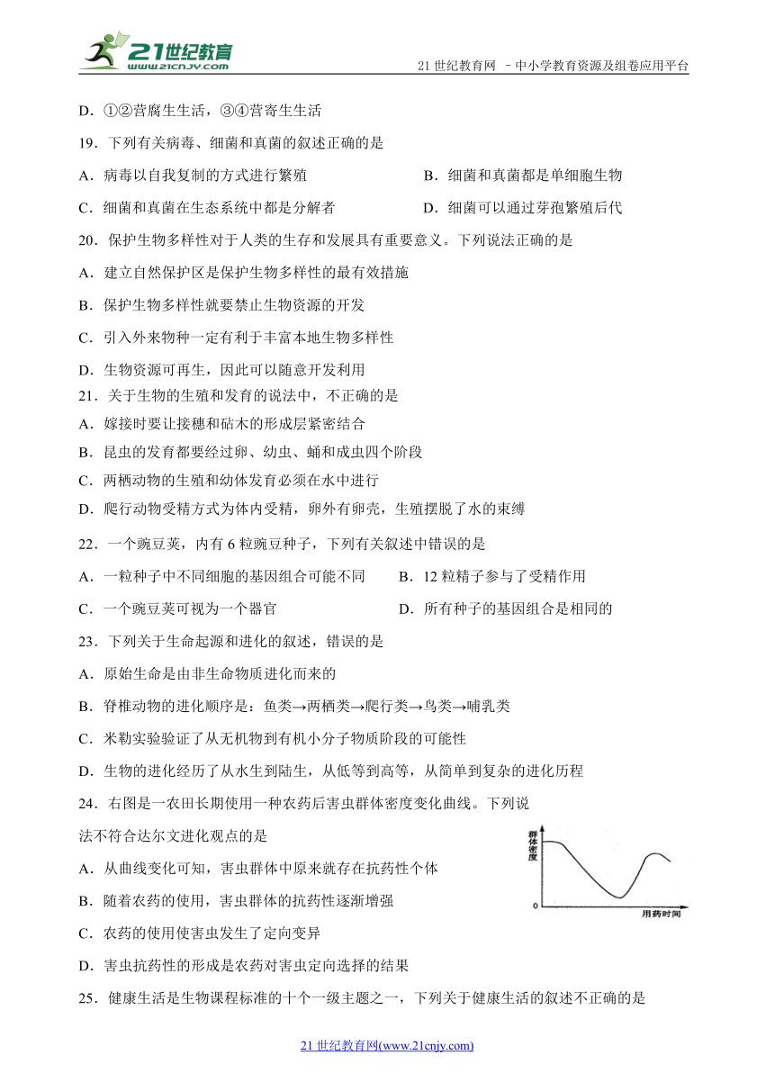 2018年初中学业水平考试生物模拟试题（七）（含答案）