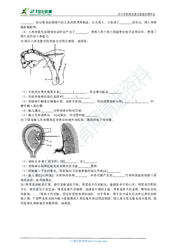 备考2020年中考生物专题强化练习24—— 人的由来与生殖发育（含解析）