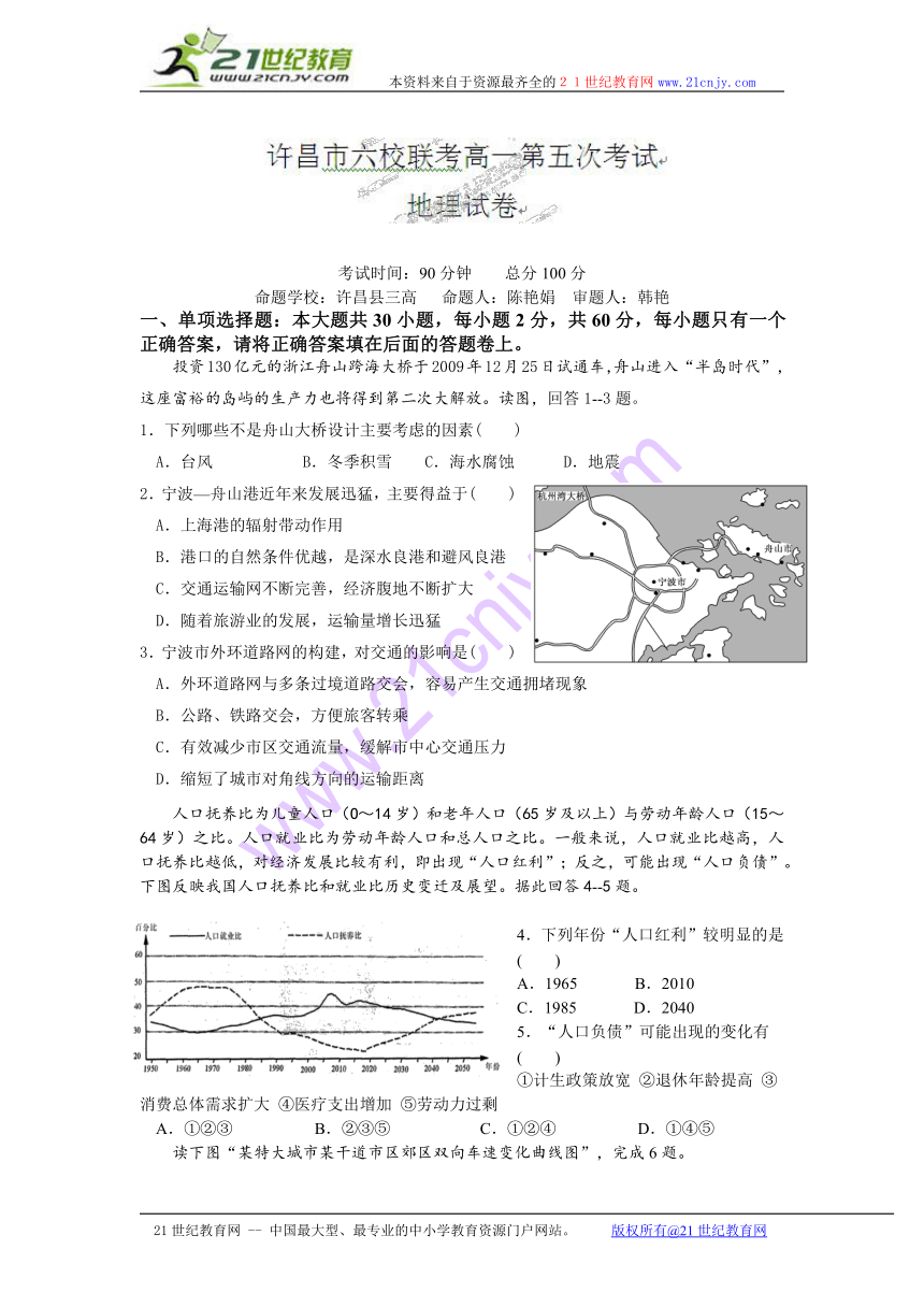 河南省许昌市六校2012-2013学年高一第五次联考地理试题
